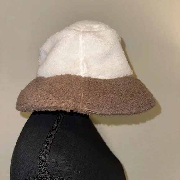 CHANEL Cream and Brown Designer Winter Bucket Hat with Gold Logo